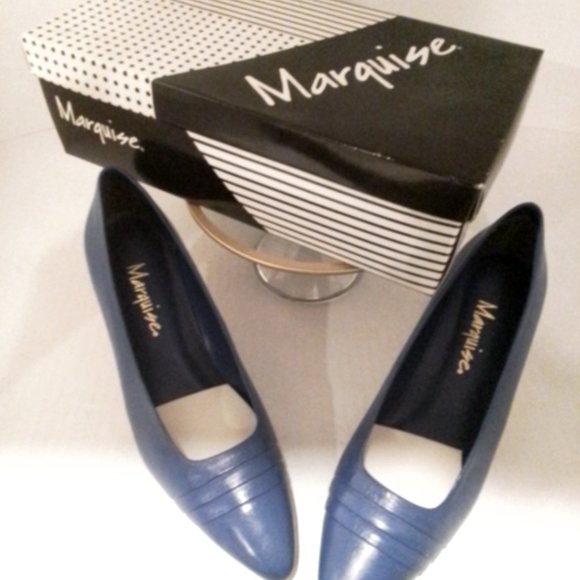 VINTAGE Classic MARQUISE Blue Leather PUMPS DRESS HEELS GORGEOUS! Sz 10 NEWinBOX - Picture 5 of 11